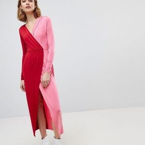 ASOS Pink Red Colorblock Wrap Dress